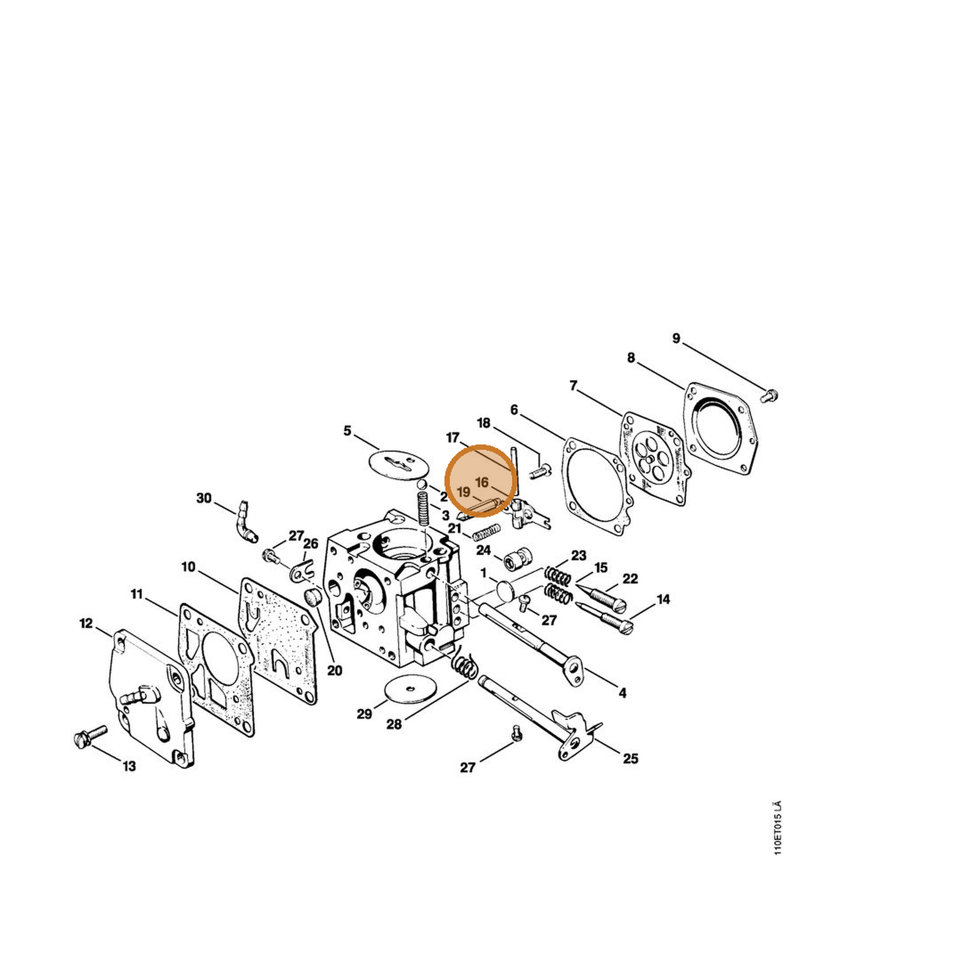 STIHL part 1124-121-5000 — IPL diagram snippet (6x zoom, amber highlight)