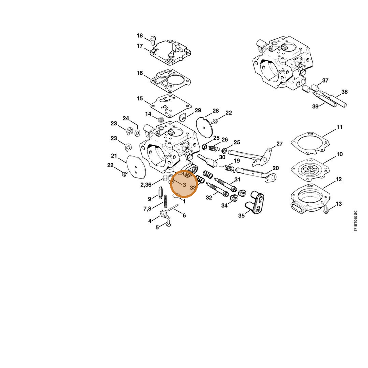 STIHL part 1124-121-5405 — IPL diagram snippet (6x zoom, amber highlight)