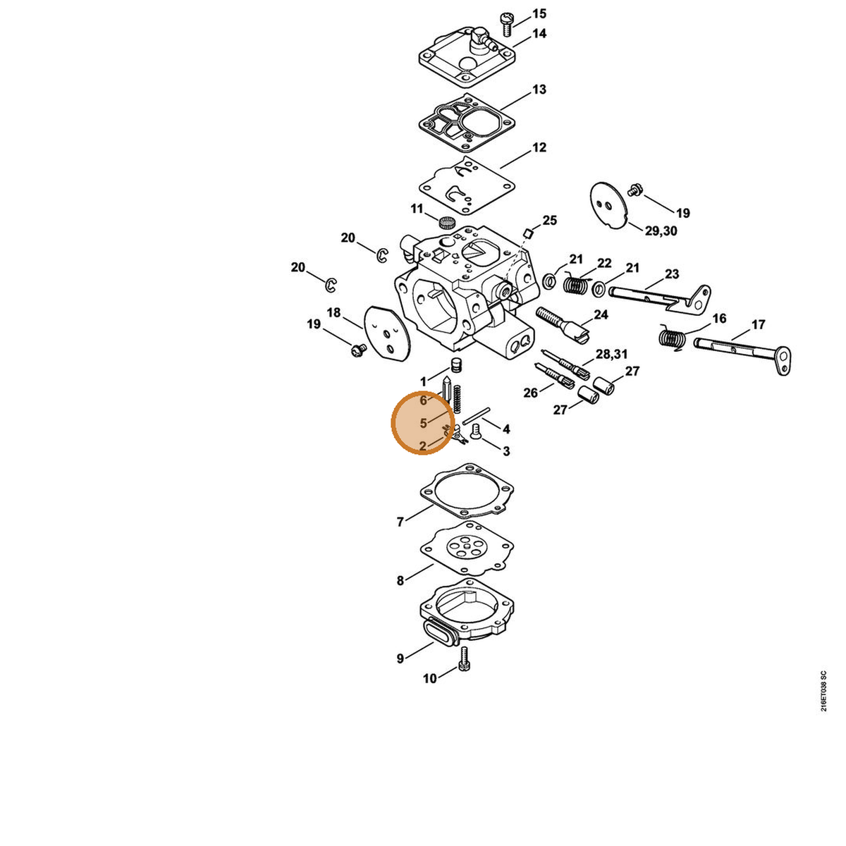 STIHL part 1124-122-3002 — IPL diagram snippet (6x zoom, amber highlight)