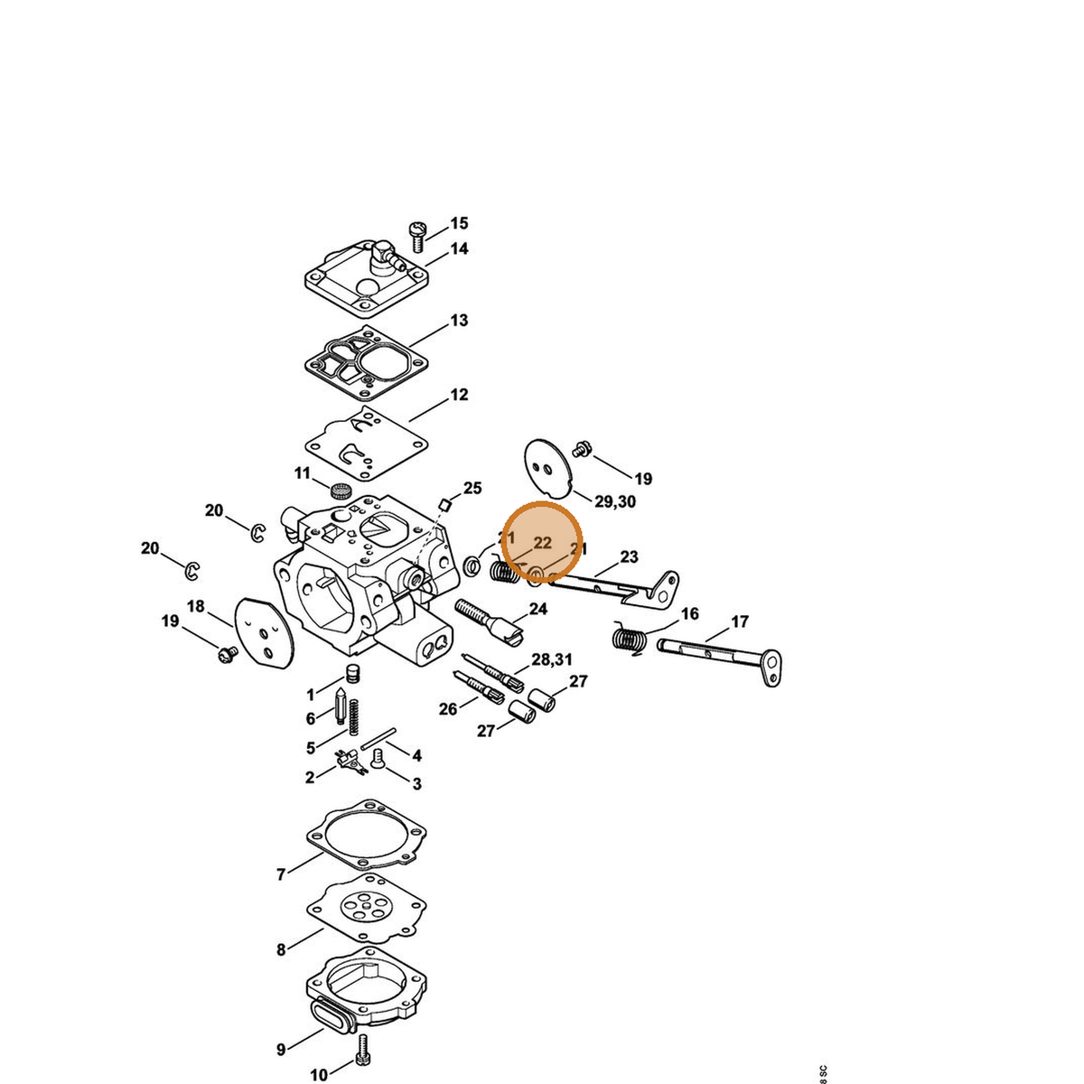 STIHL part 1124-122-3204 — IPL diagram snippet (6x zoom, amber highlight)
