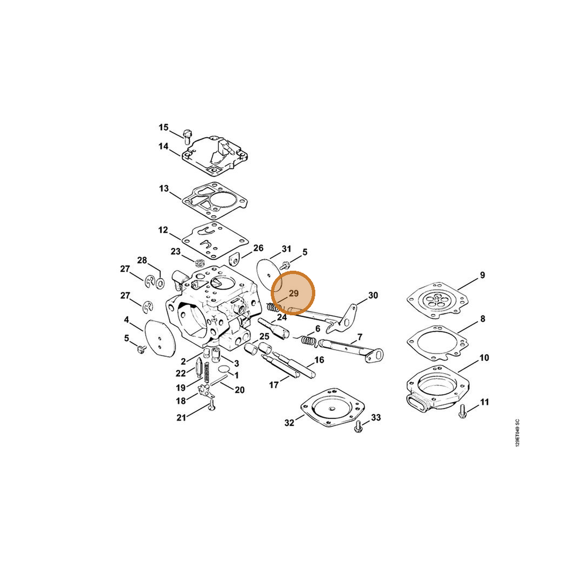 STIHL part 1124-122-3210 — IPL diagram snippet (6x zoom, amber highlight)