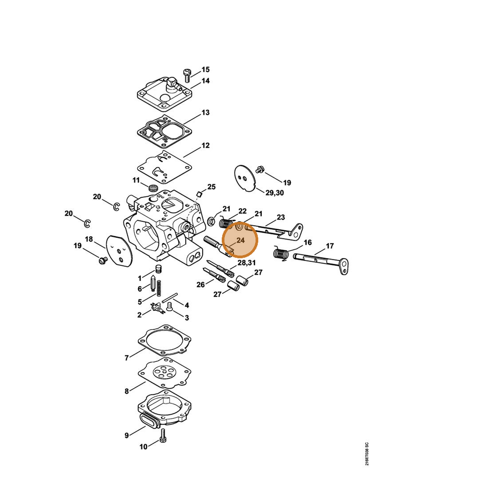 STIHL part 1124-122-6201 — IPL diagram snippet (6x zoom, amber highlight)