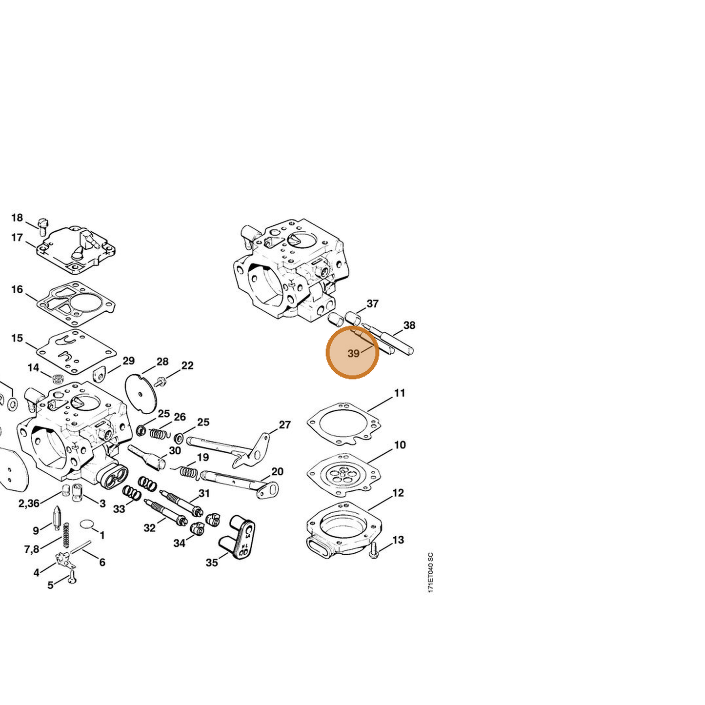 STIHL part 1124-122-6702 — IPL diagram snippet (6x zoom, amber highlight)