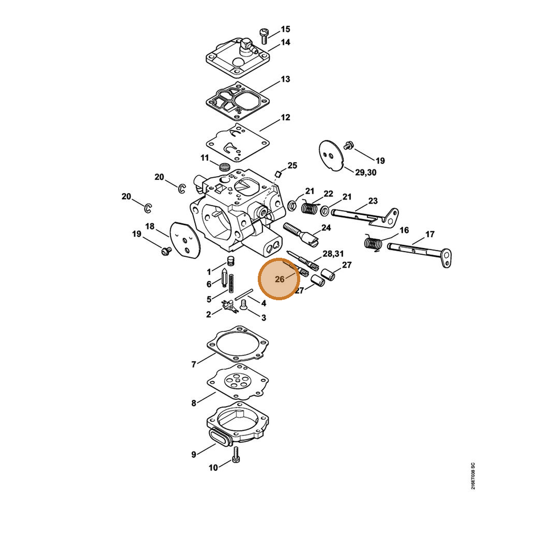 STIHL part 1124-122-6706 — IPL diagram snippet (6x zoom, amber highlight)