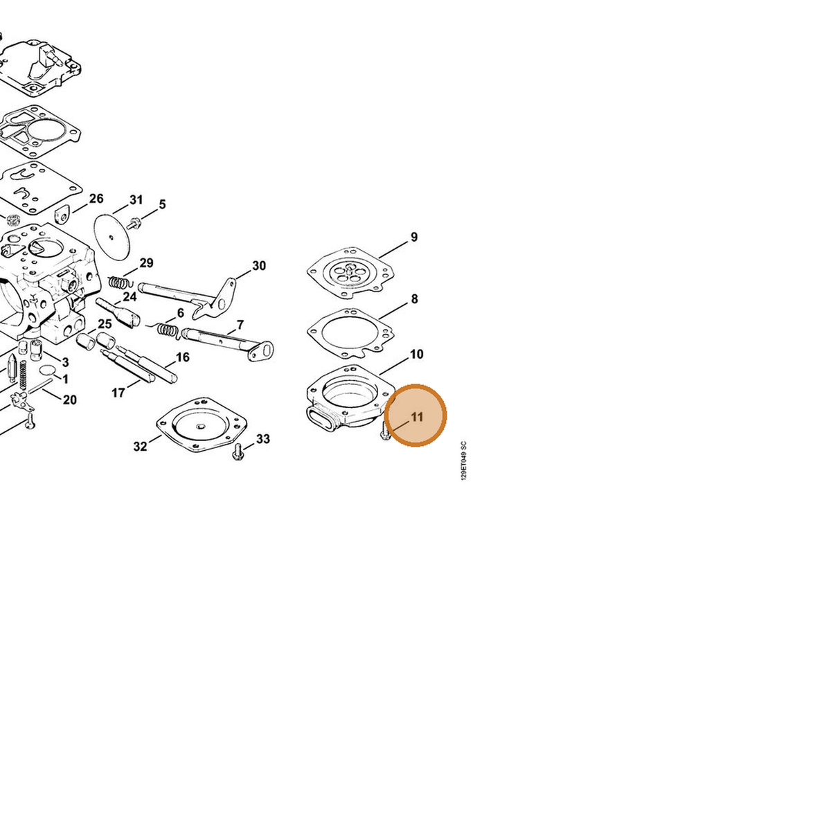 STIHL part 1124-122-7102 — IPL diagram snippet (6x zoom, amber highlight)