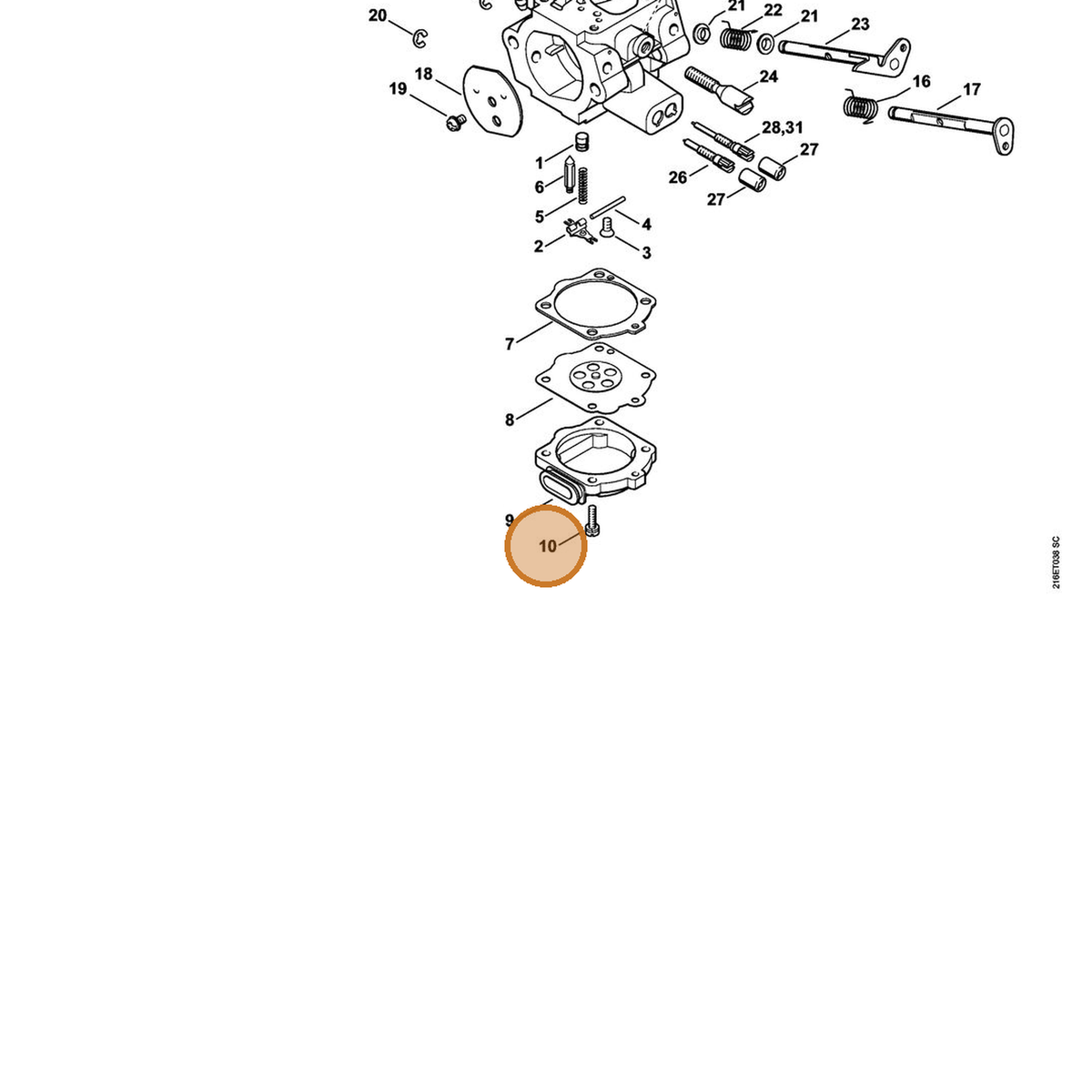 STIHL part 1124-122-7400 — IPL diagram snippet (6x zoom, amber highlight)