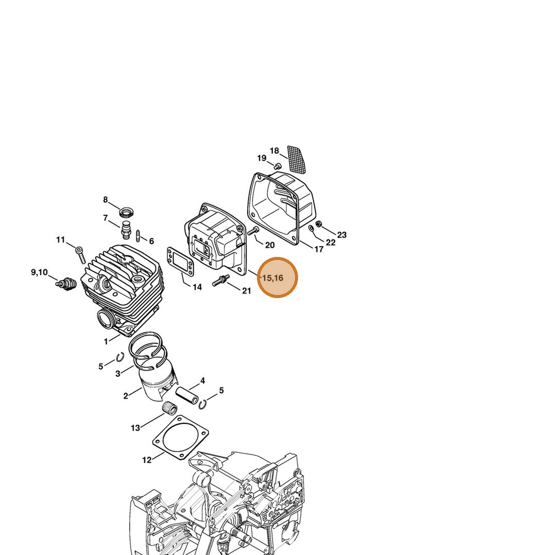 STIHL part 1124-140-0604 — IPL diagram snippet (6x zoom, amber highlight)