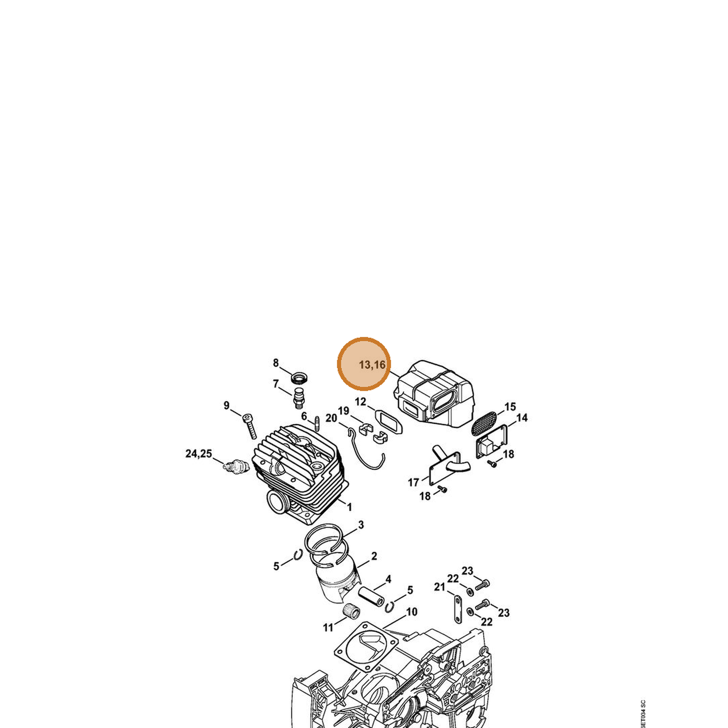 STIHL part 1124-140-0625 — IPL diagram snippet (6x zoom, amber highlight)