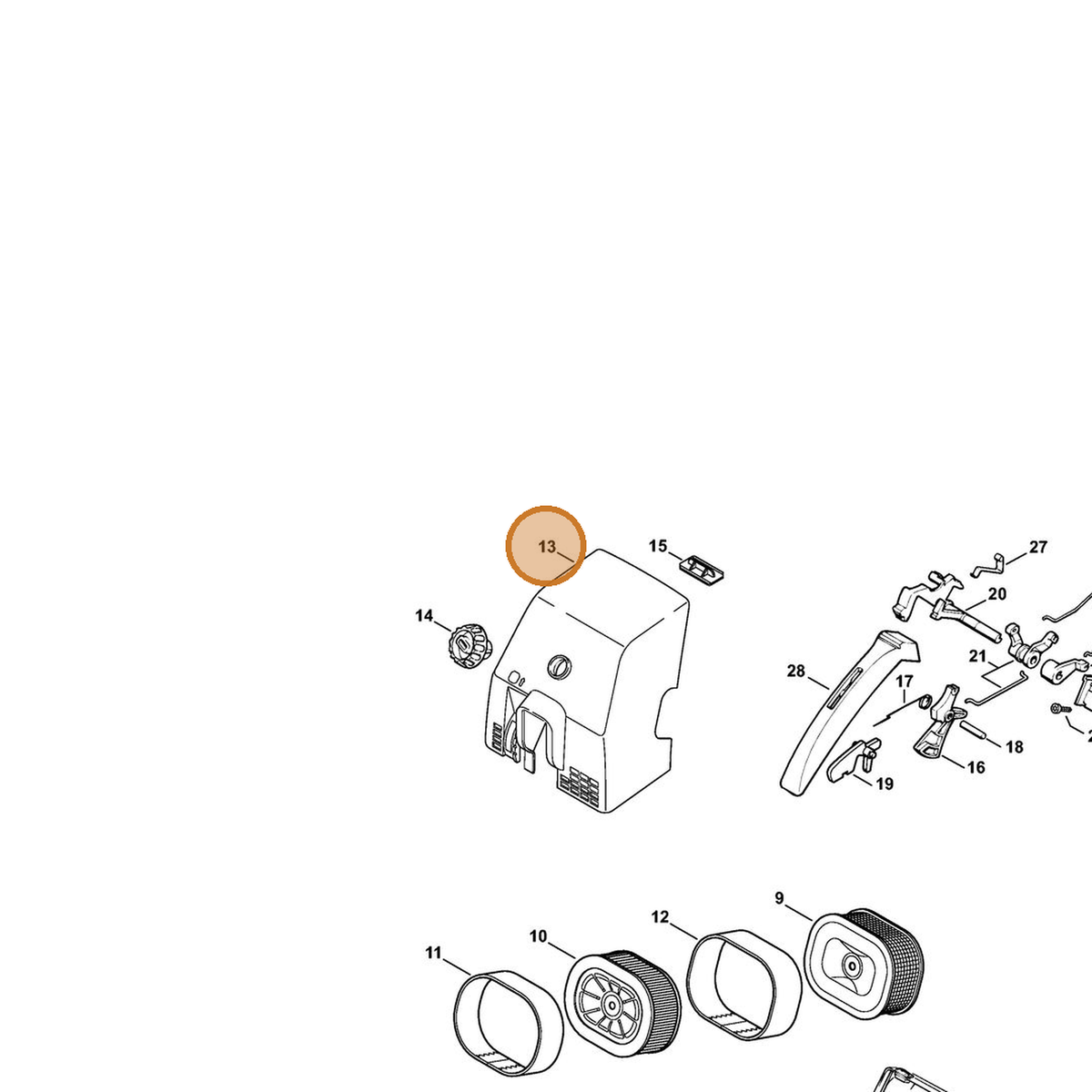 STIHL part 1124-141-0510 — IPL diagram snippet (6x zoom, amber highlight)