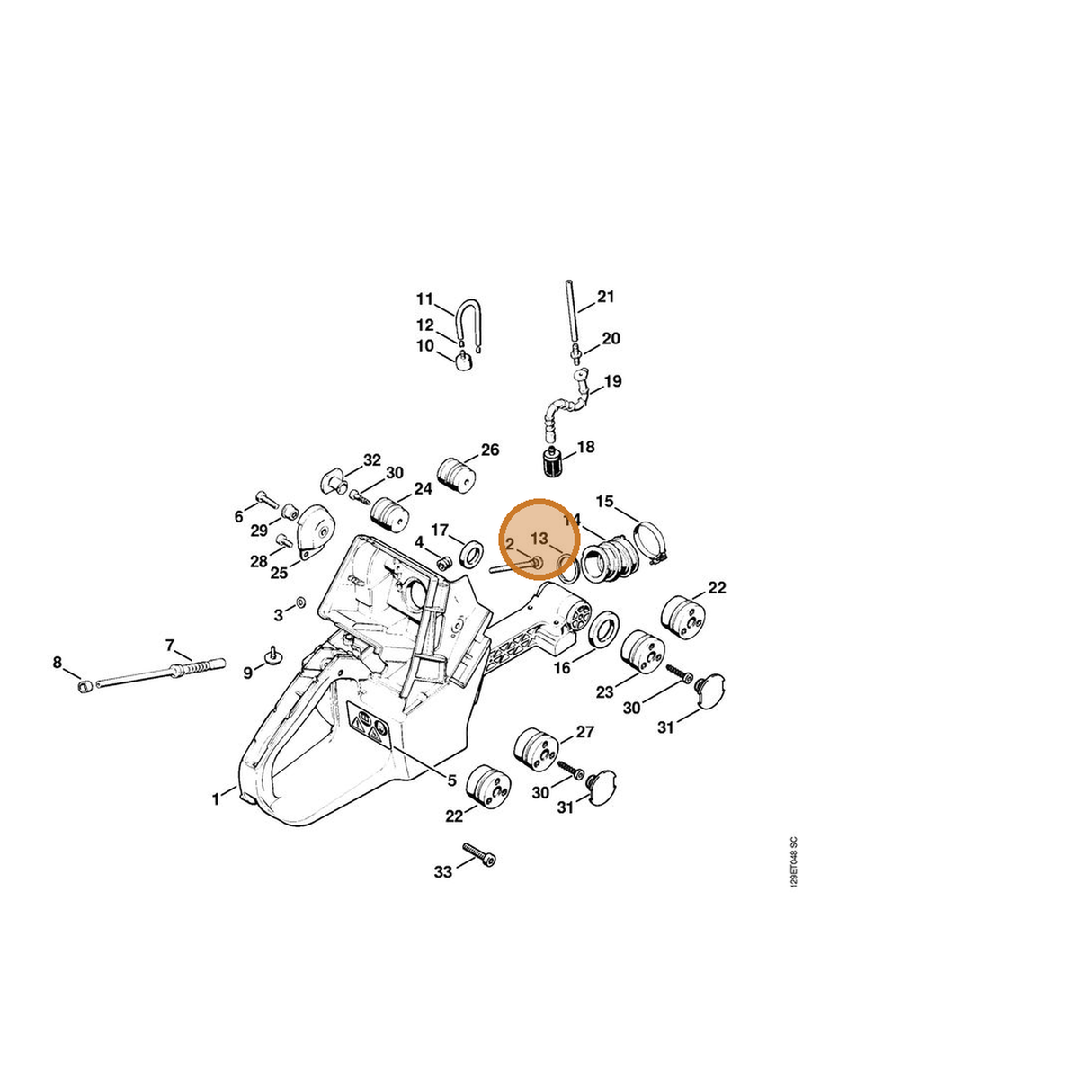 STIHL part 1124-141-1800 — IPL diagram snippet (6x zoom, amber highlight)
