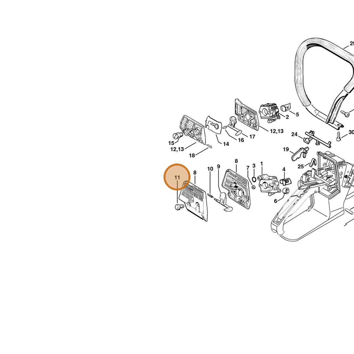 STIHL part 1124-141-8300 — IPL diagram snippet (6x zoom, amber highlight)