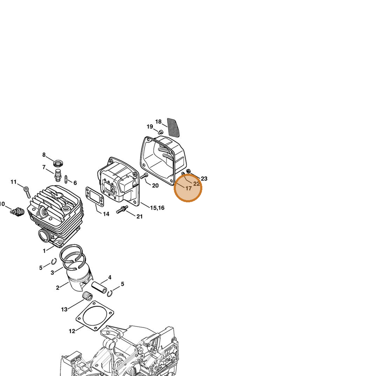 STIHL part 1124-145-0801 — IPL diagram snippet (6x zoom, amber highlight)