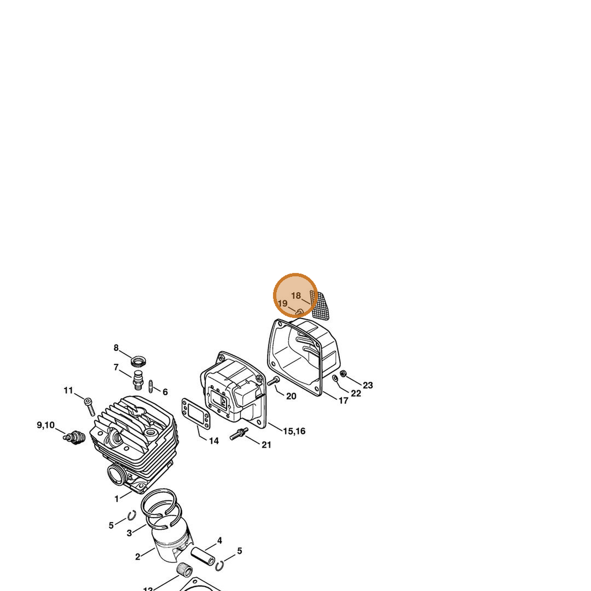 STIHL part 1124-145-8601 — IPL diagram snippet (6x zoom, amber highlight)