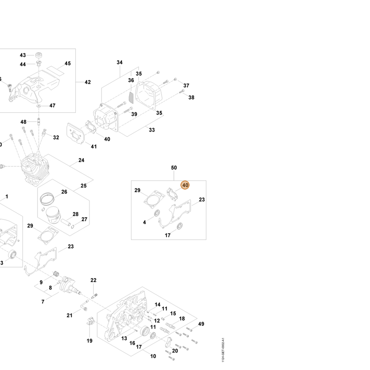 STIHL part 1124-149-0602 — IPL diagram snippet (6x zoom, amber highlight)