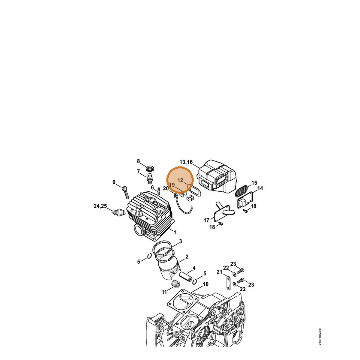STIHL part 1124-149-0610 — IPL diagram snippet (6x zoom, amber highlight)