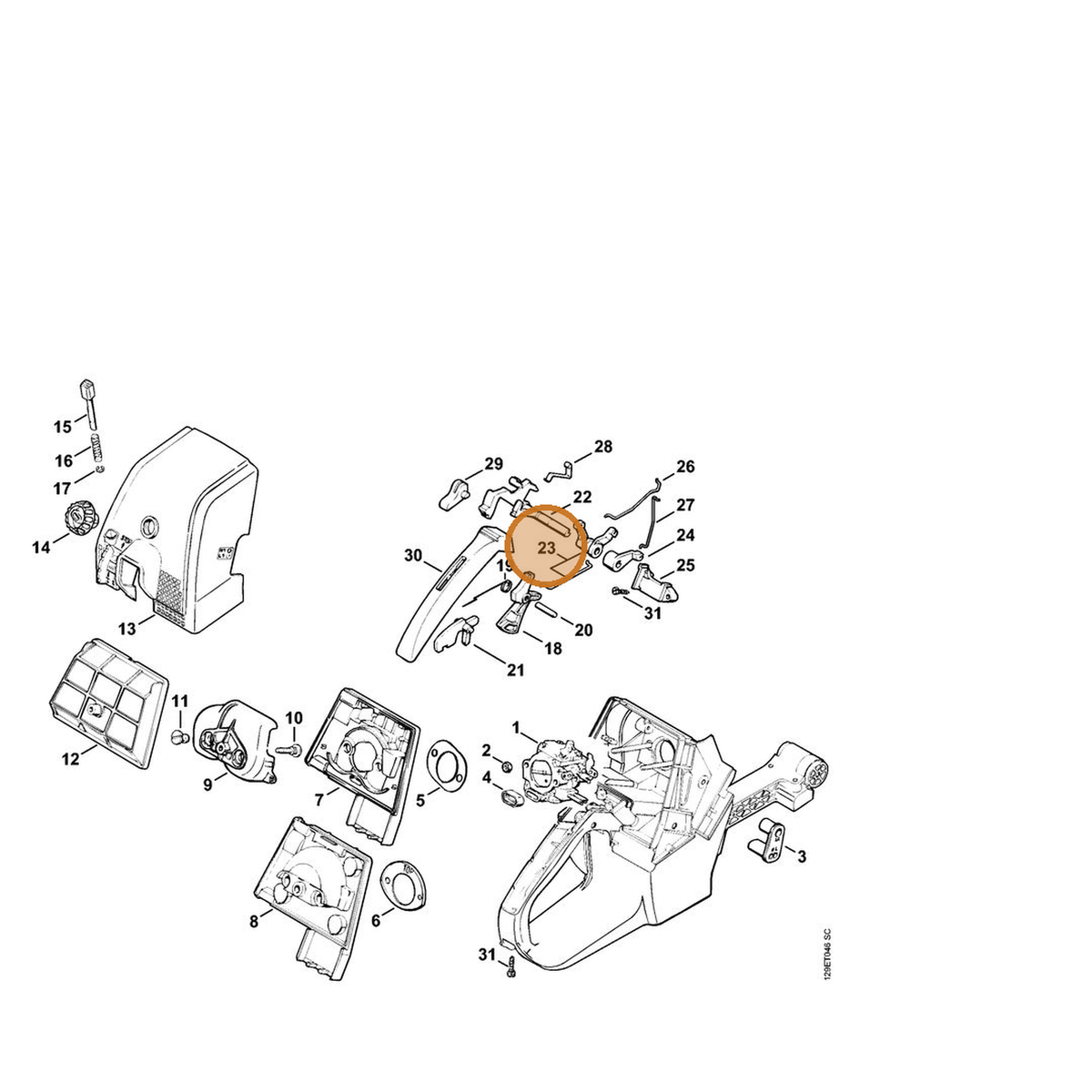 STIHL part 1124-180-4050 — IPL diagram snippet (6x zoom, amber highlight)