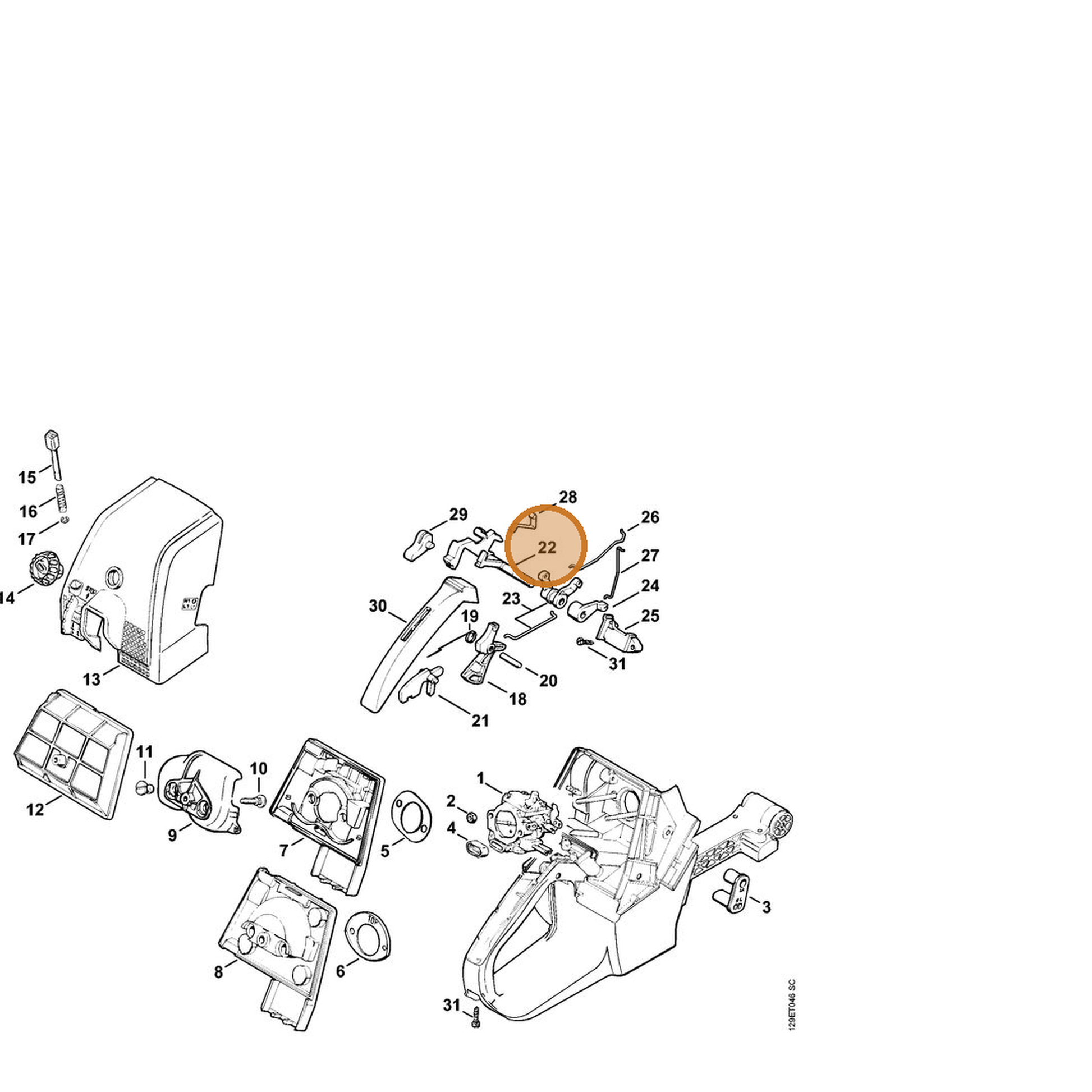 STIHL part 1124-182-0900 — IPL diagram snippet (6x zoom, amber highlight)