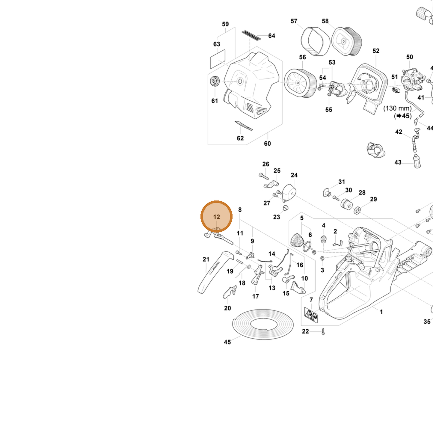STIHL part 1124-182-0901 — IPL diagram snippet (6x zoom, amber highlight)