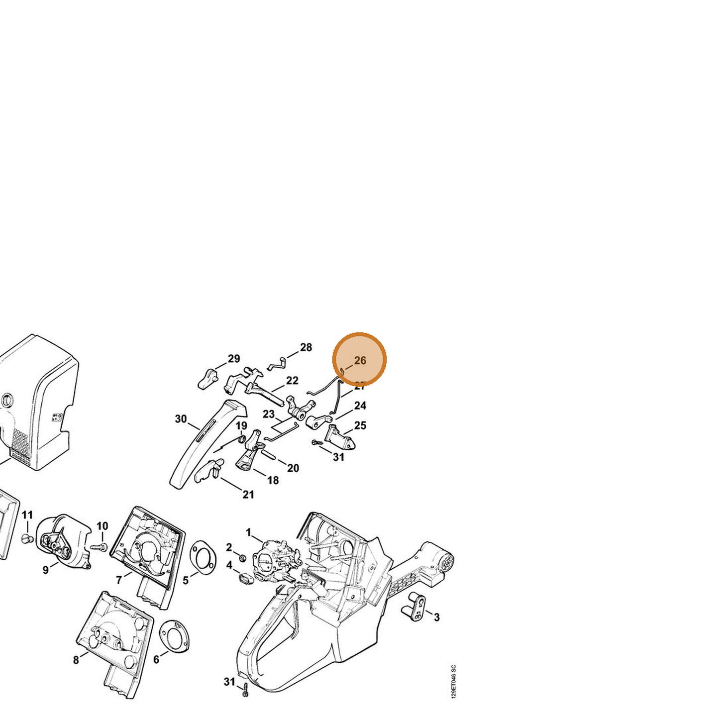 STIHL part 1124-182-1505 — IPL diagram snippet (6x zoom, amber highlight)
