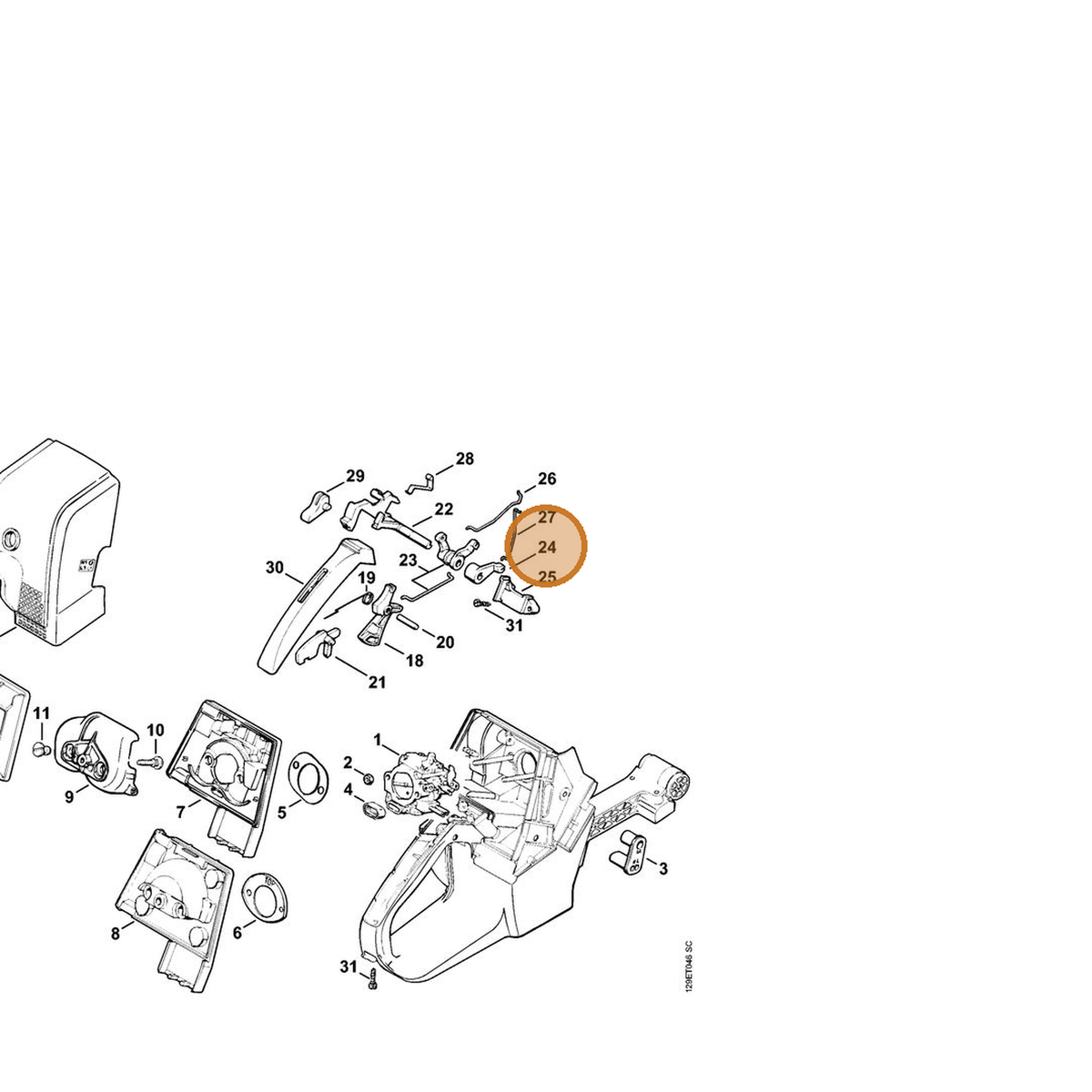 STIHL part 1124-185-2000 — IPL diagram snippet (6x zoom, amber highlight)