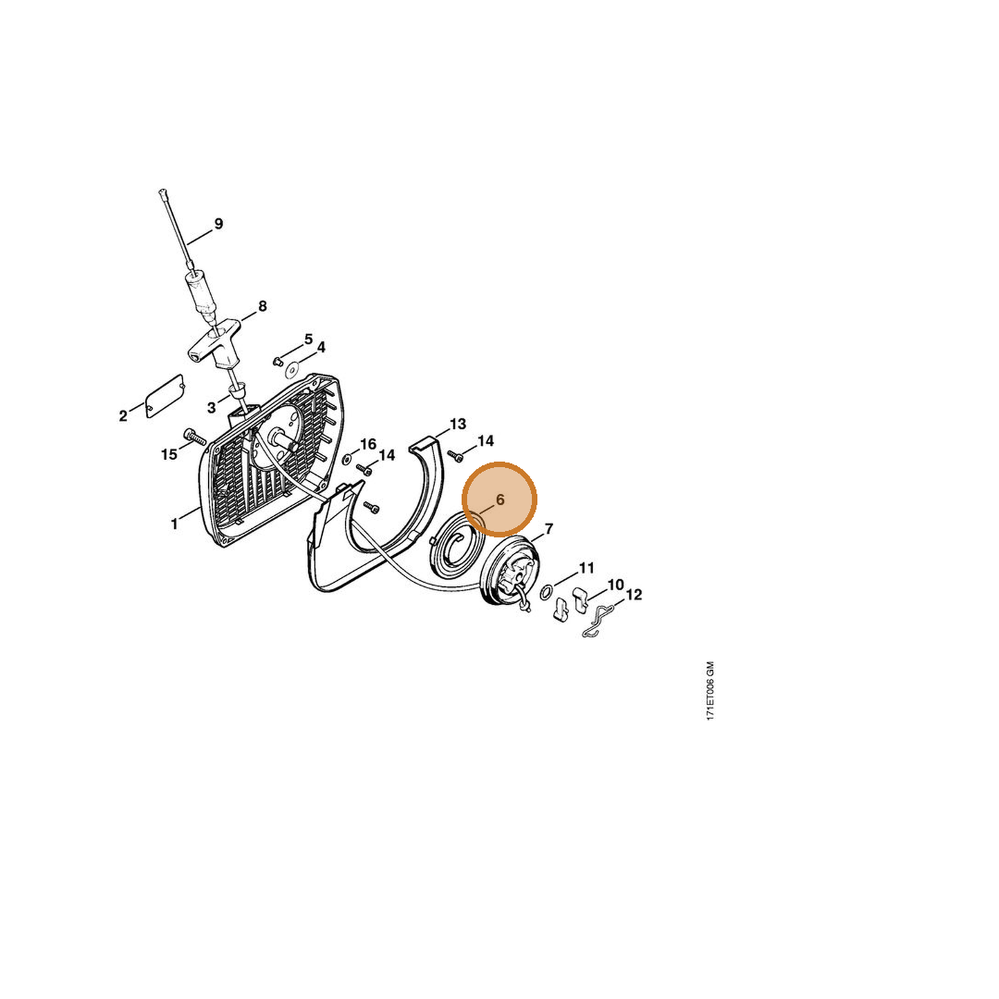 STIHL part 1124-190-0605 — IPL diagram snippet (6x zoom, amber highlight)