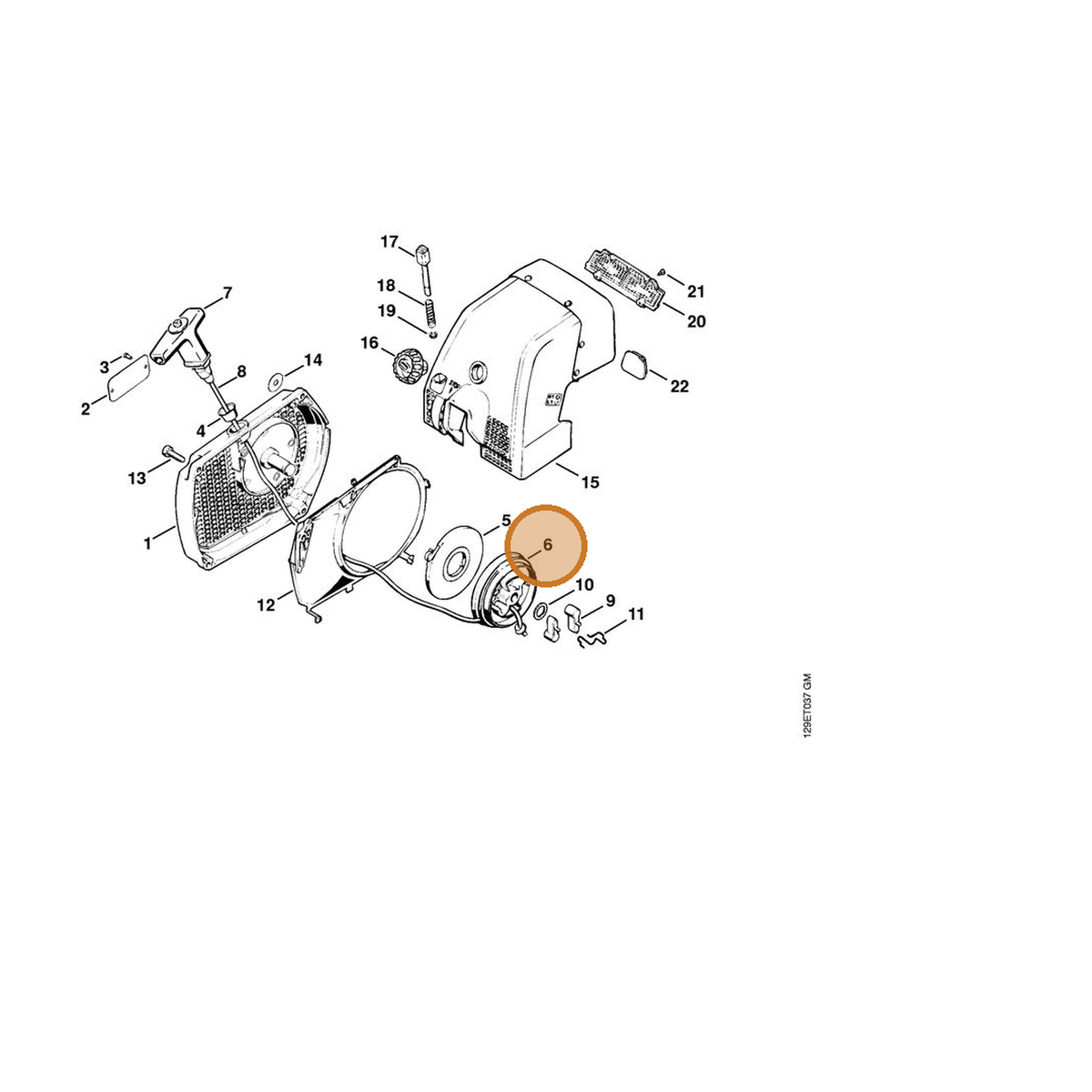 STIHL part 1124-195-0400 — IPL diagram snippet (6x zoom, amber highlight)
