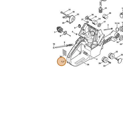 STIHL part 1124-350-0825 — IPL diagram snippet (6x zoom, amber highlight)
