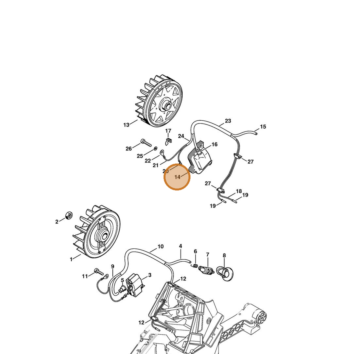 STIHL part 1124-400-1301 — IPL diagram snippet (6x zoom, amber highlight)