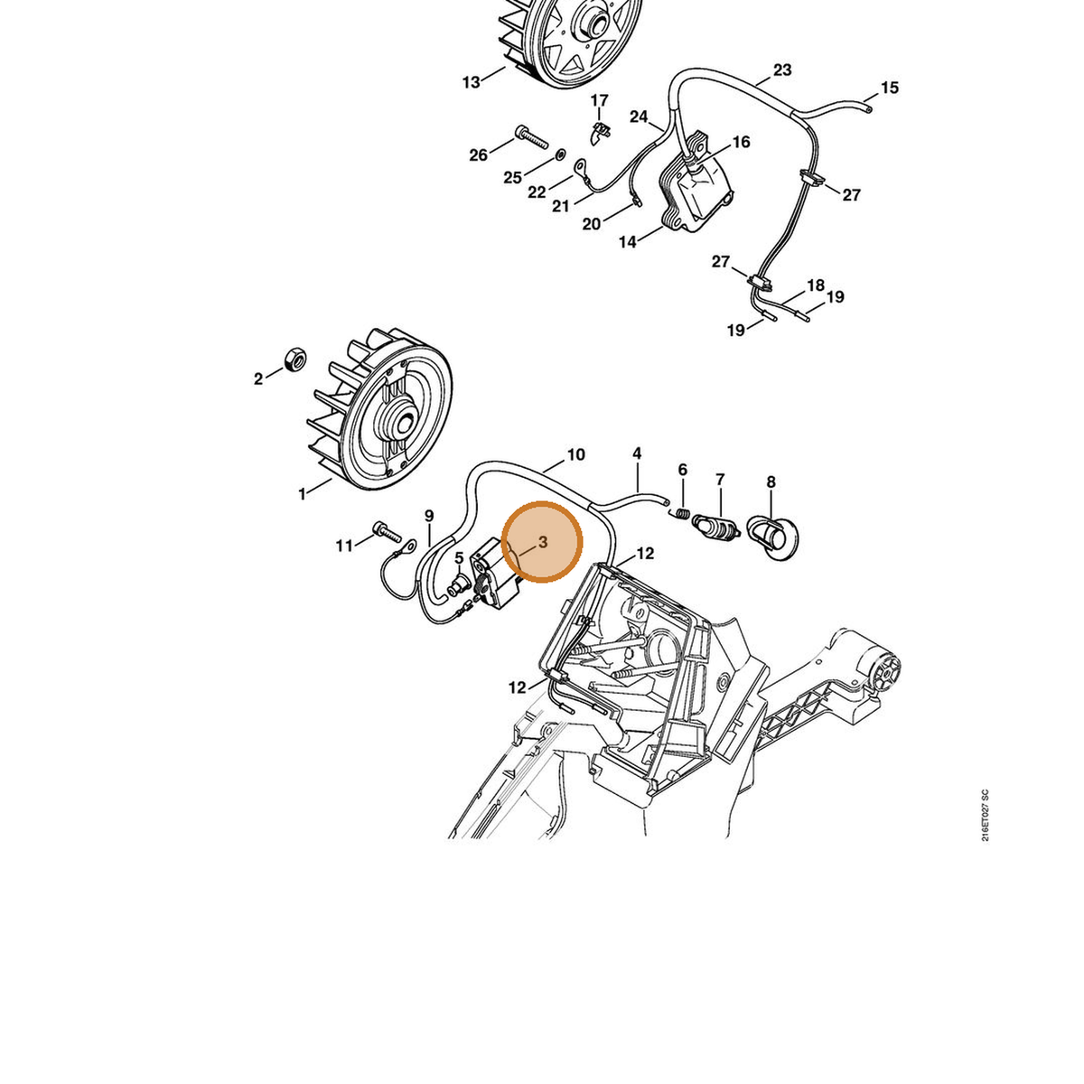 STIHL part 1124-400-1302 — IPL diagram snippet (6x zoom, amber highlight)
