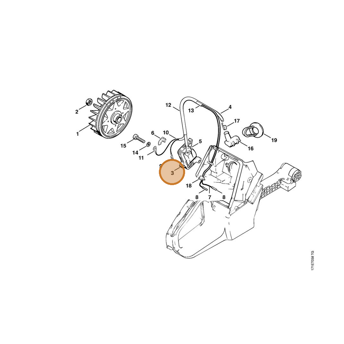STIHL part 1124-400-1309 — IPL diagram snippet (6x zoom, amber highlight)