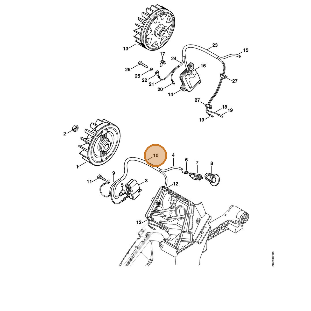 STIHL part 1124-405-8001 — IPL diagram snippet (6x zoom, amber highlight)