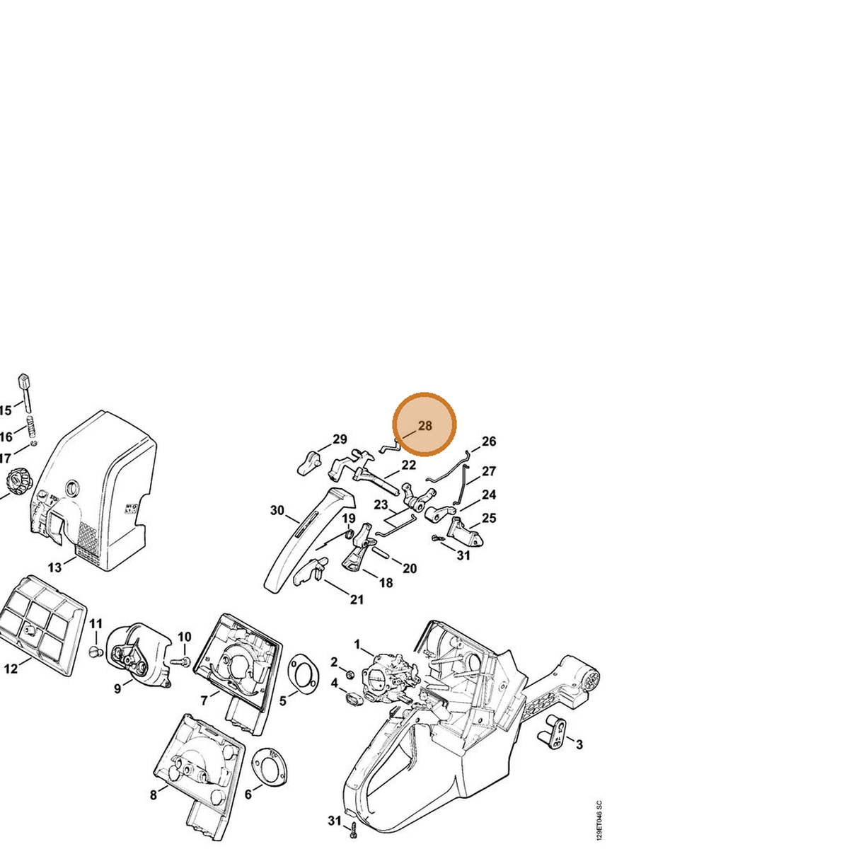 STIHL part 1124-442-1600 — IPL diagram snippet (6x zoom, amber highlight)