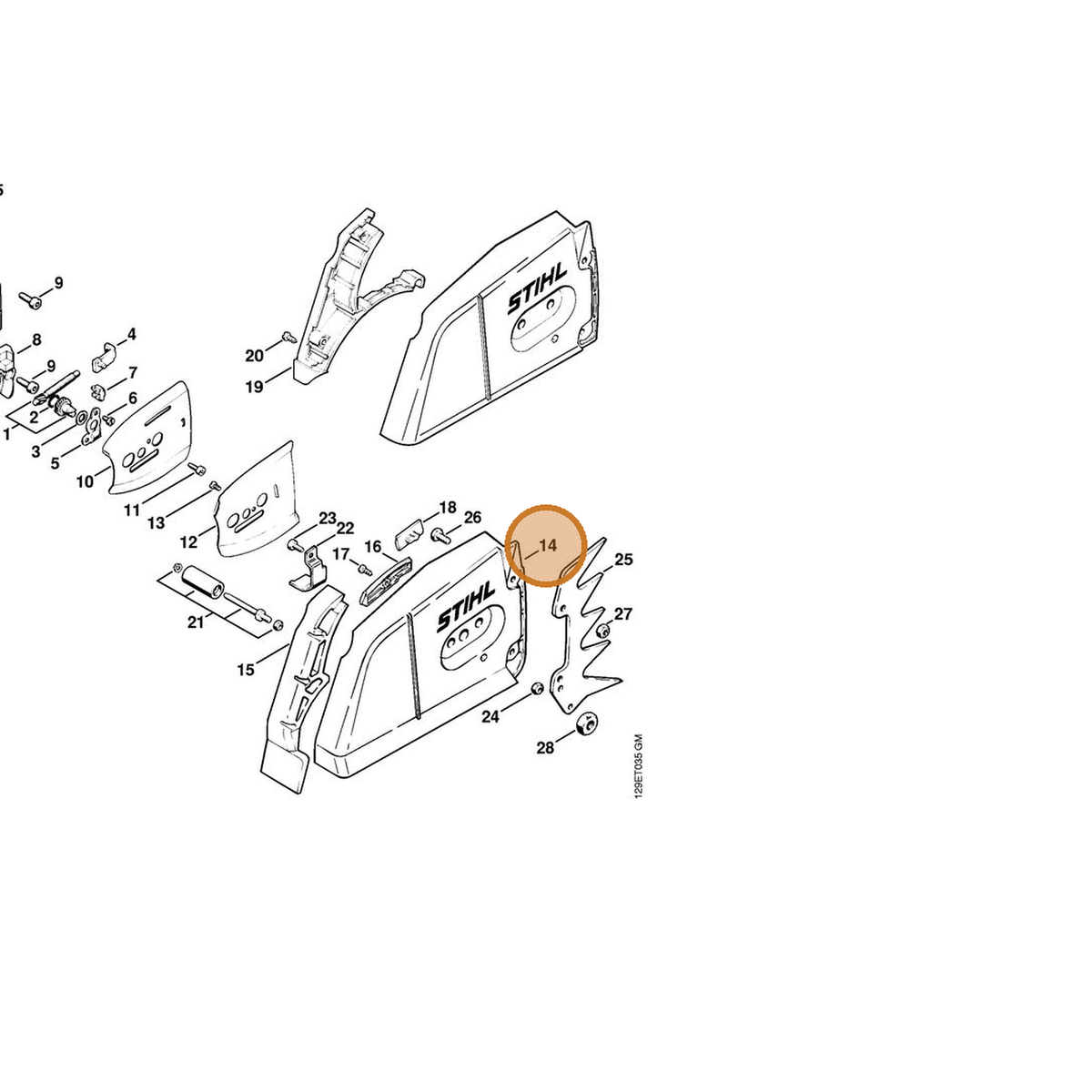 STIHL part 1124-640-1702 — IPL diagram snippet (6x zoom, amber highlight)