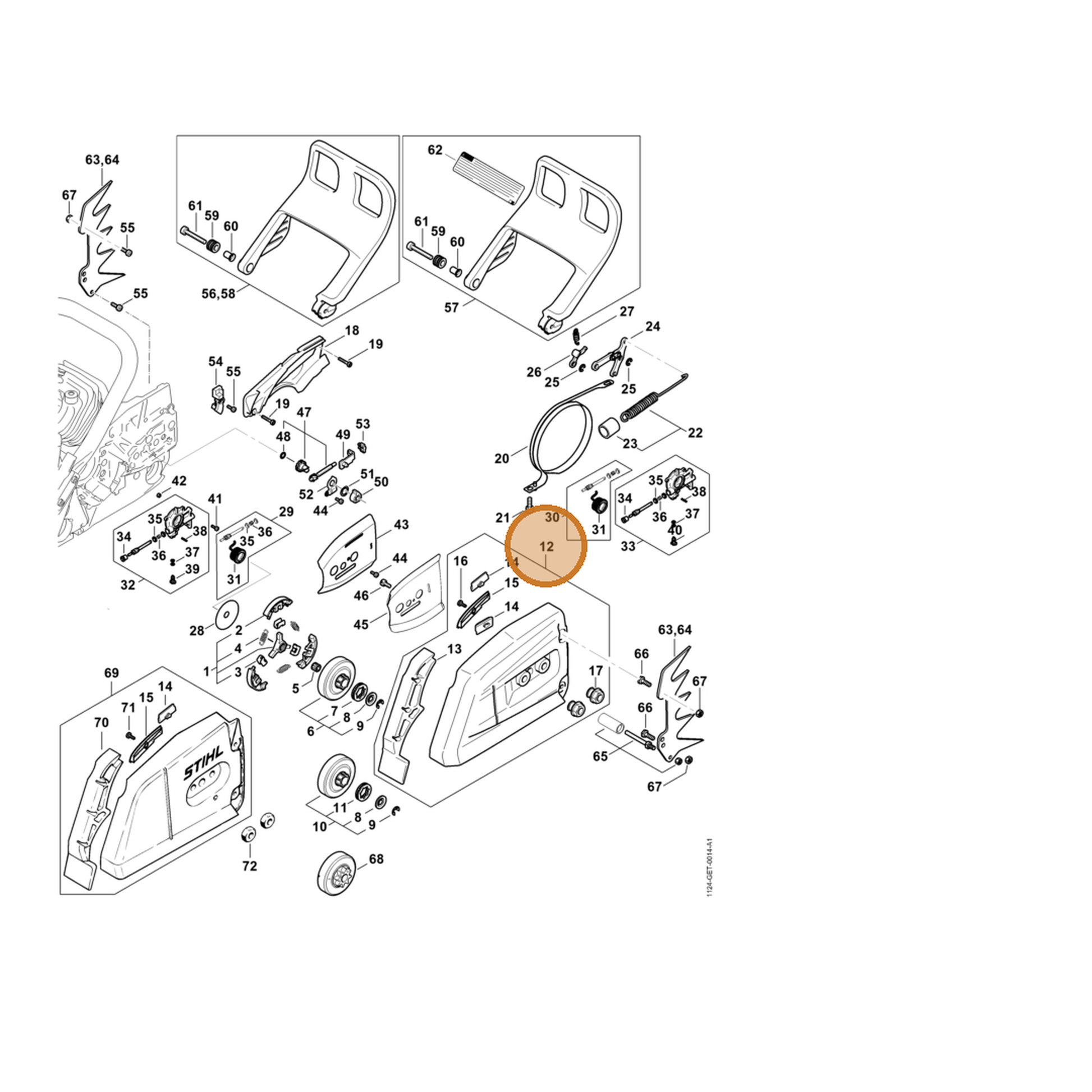 STIHL part 1124-640-1709 — IPL diagram snippet (6x zoom, amber highlight)