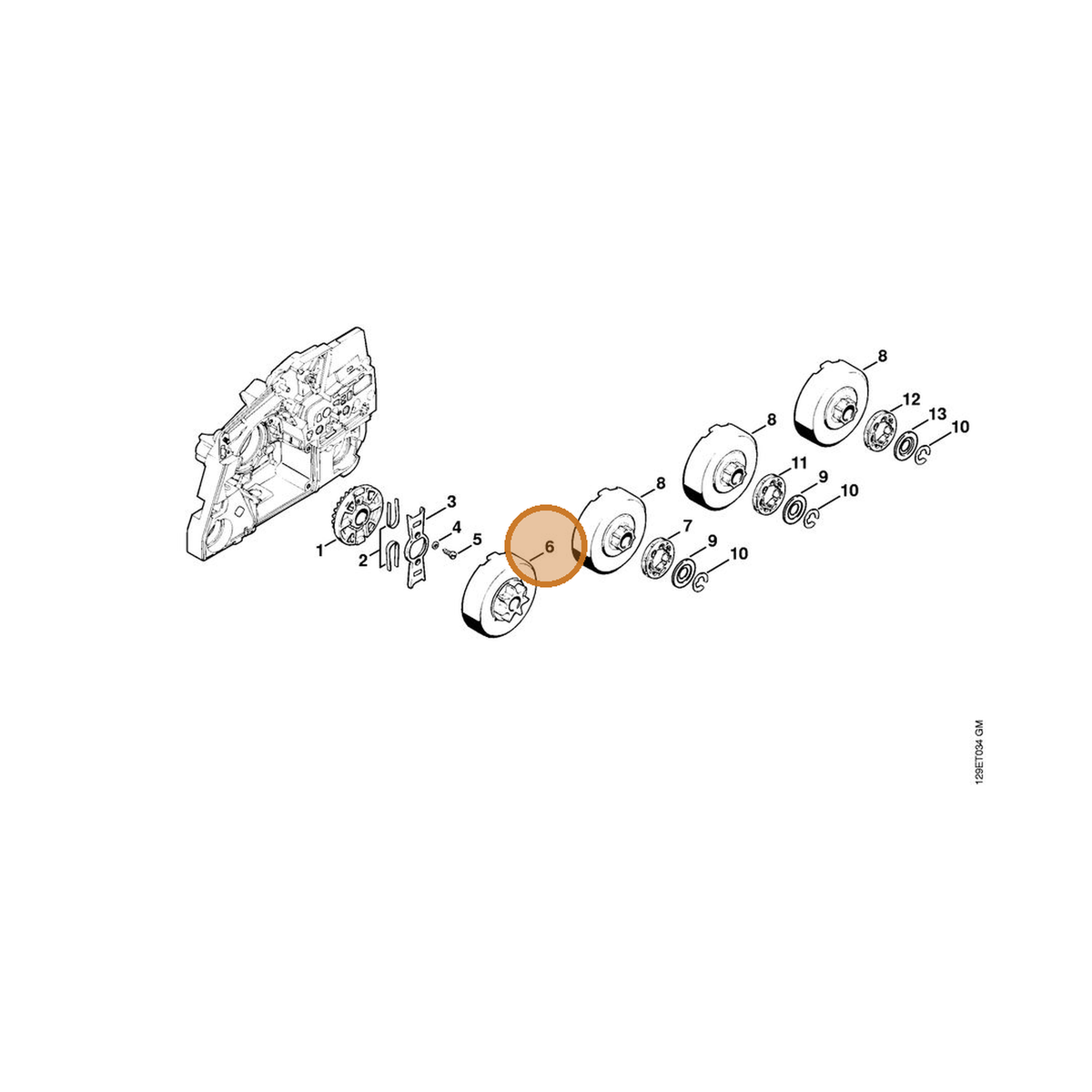 STIHL part 1124-640-2001 — IPL diagram snippet (6x zoom, amber highlight)