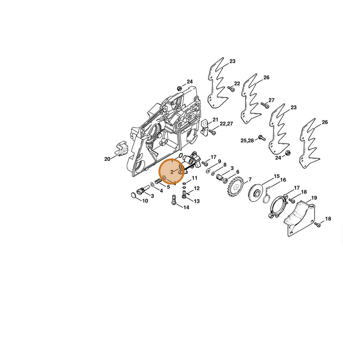STIHL part 1124-640-3201 — IPL diagram snippet (6x zoom, amber highlight)