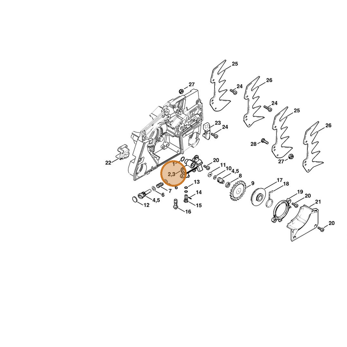 STIHL part 1124-640-3203 — IPL diagram snippet (6x zoom, amber highlight)
