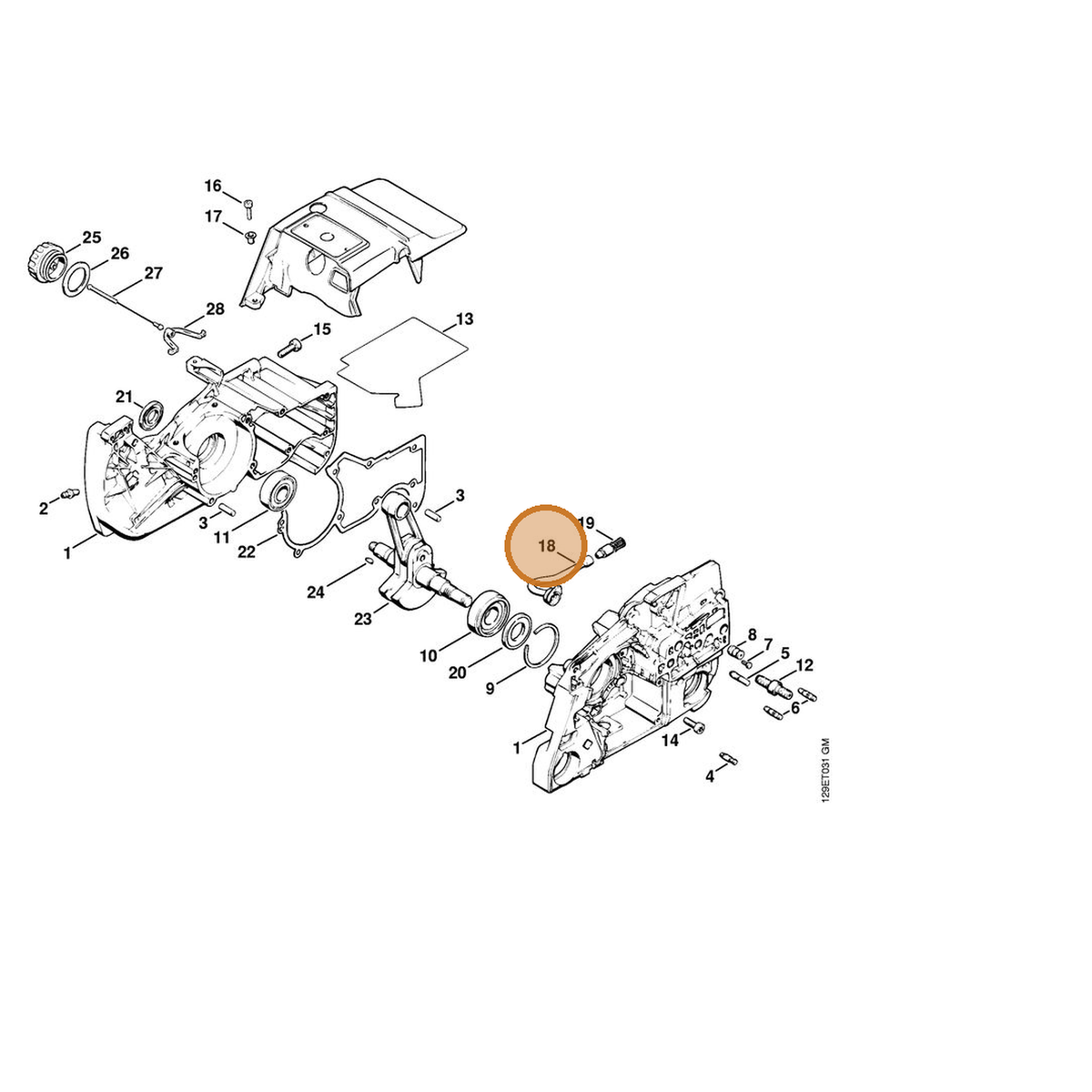 STIHL part 1124-647-9400 — IPL diagram snippet (6x zoom, amber highlight)