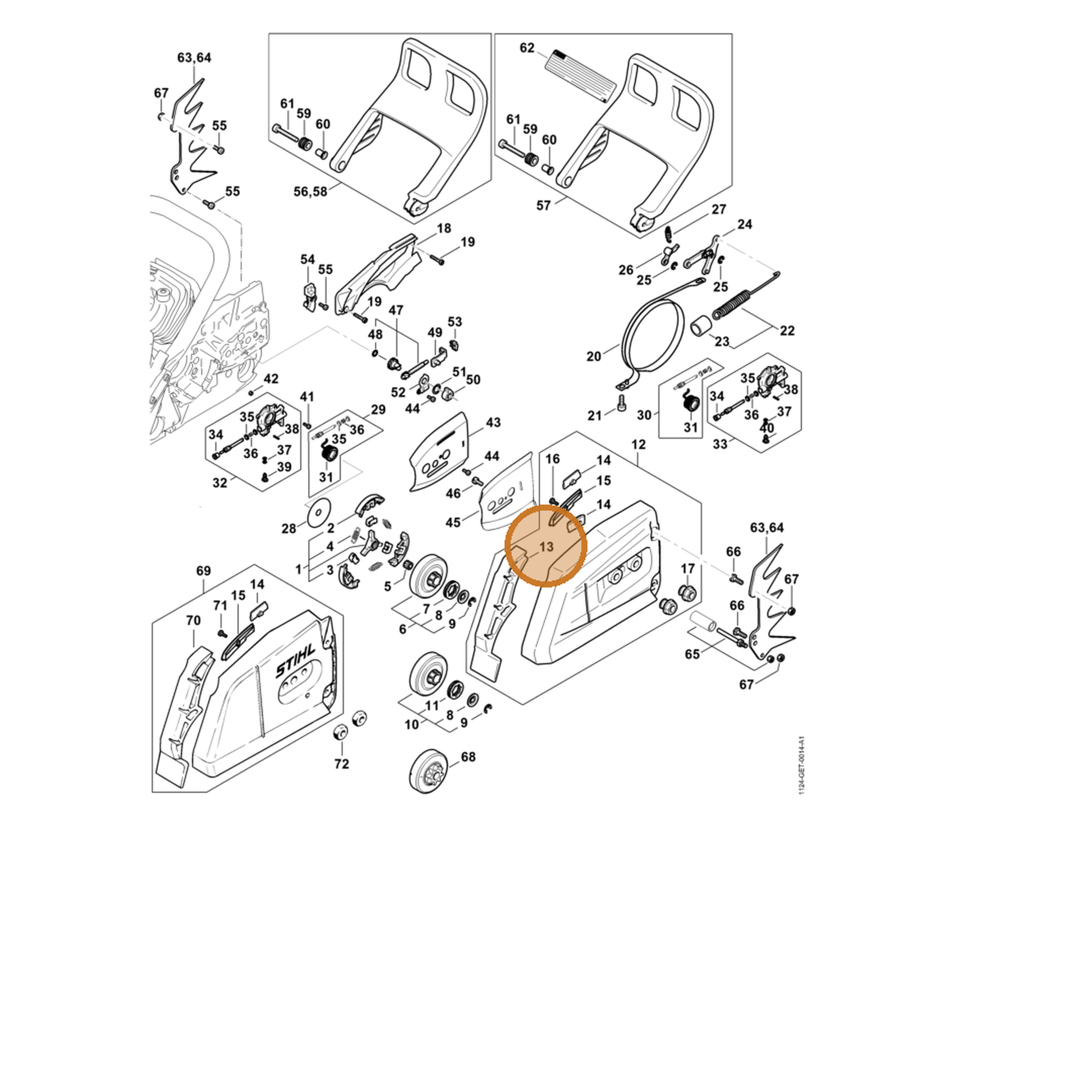 STIHL part 1124-656-1501 — IPL diagram snippet (6x zoom, amber highlight)