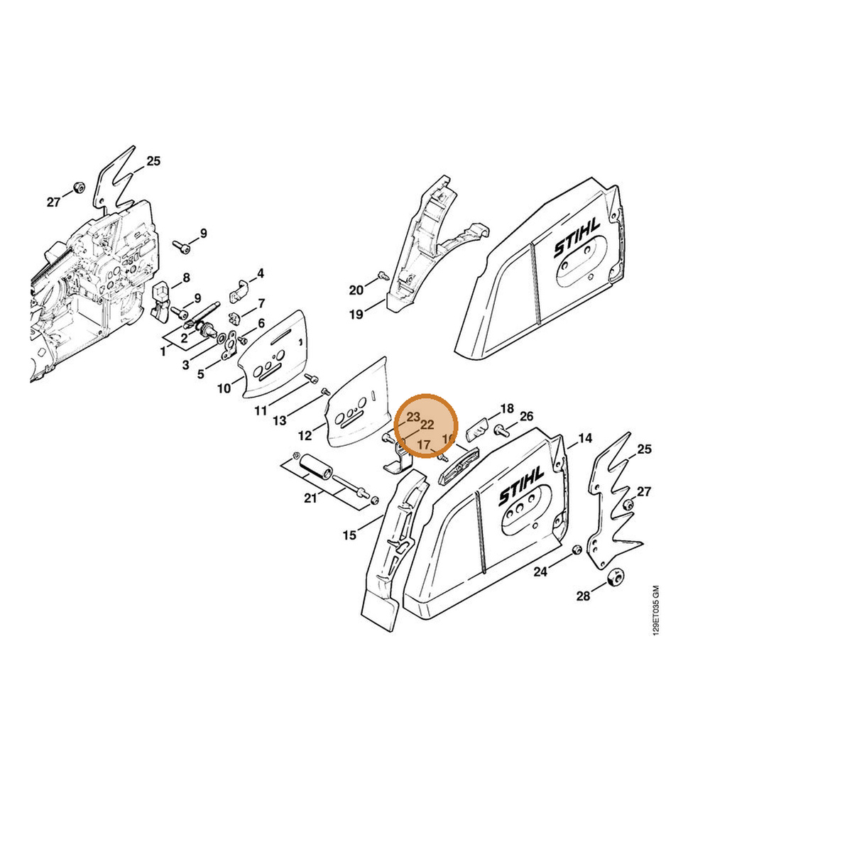 STIHL part 1124-656-7700 — IPL diagram snippet (6x zoom, amber highlight)