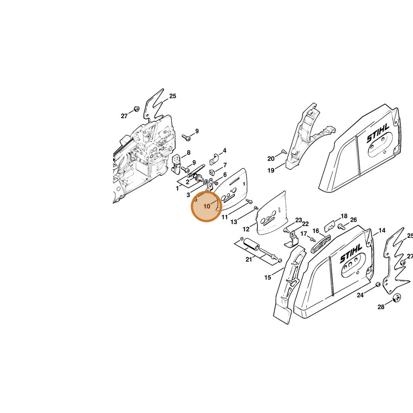 STIHL part 1124-664-1001 — IPL diagram snippet (6x zoom, amber highlight)