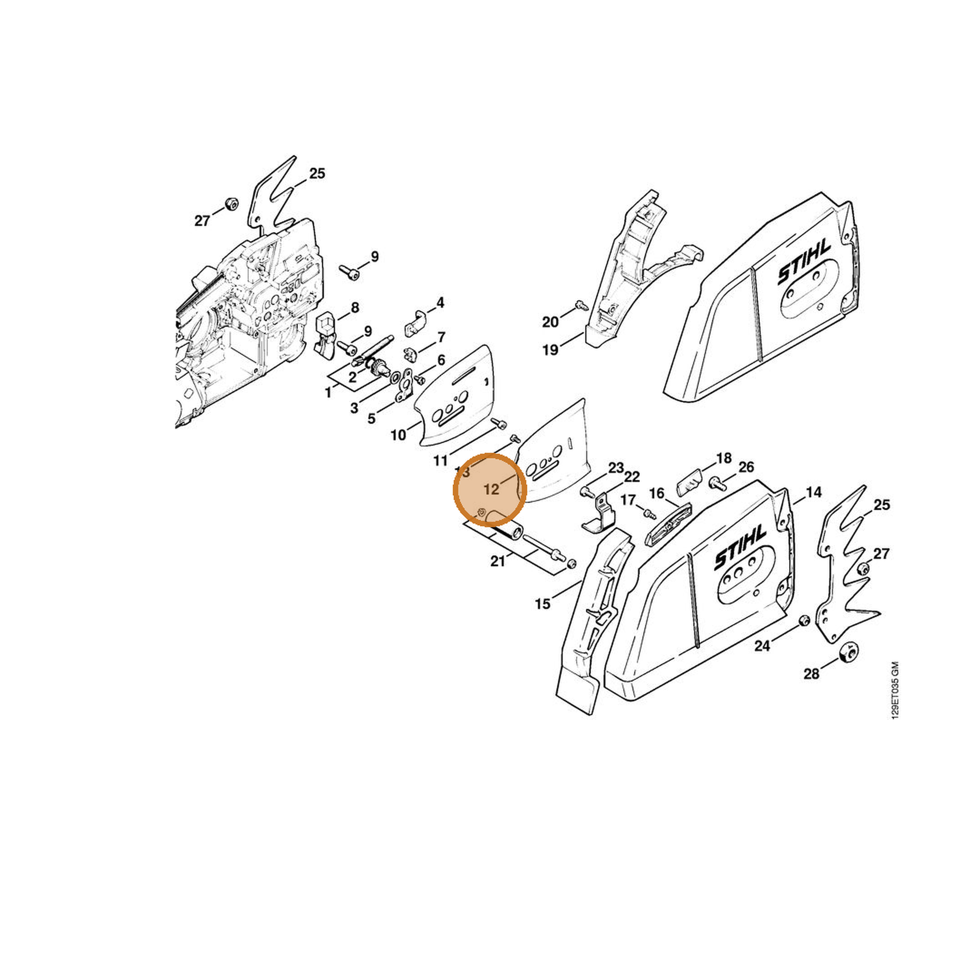 STIHL part 1124-664-1100 — IPL diagram snippet (6x zoom, amber highlight)