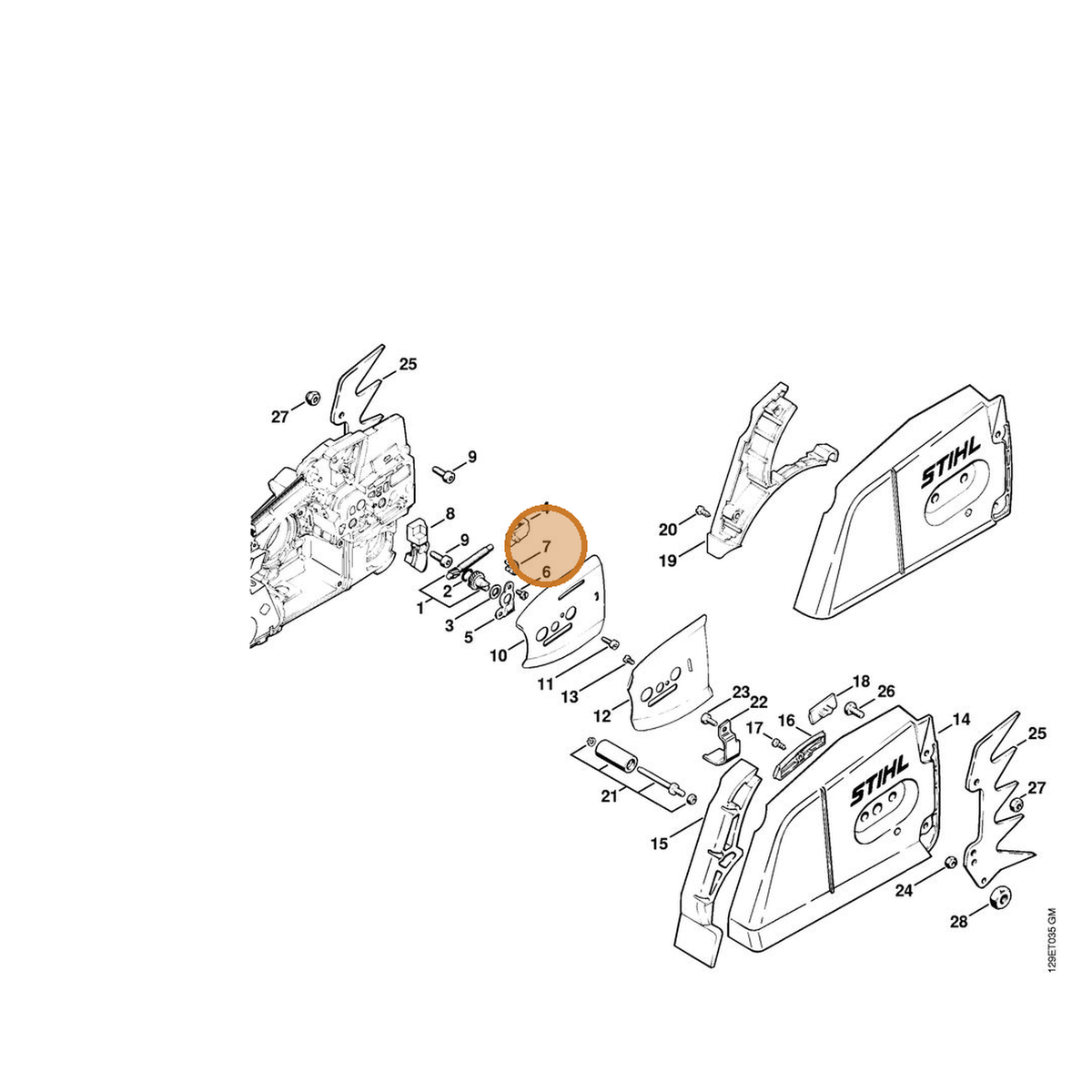 STIHL part 1124-664-1400 — IPL diagram snippet (6x zoom, amber highlight)