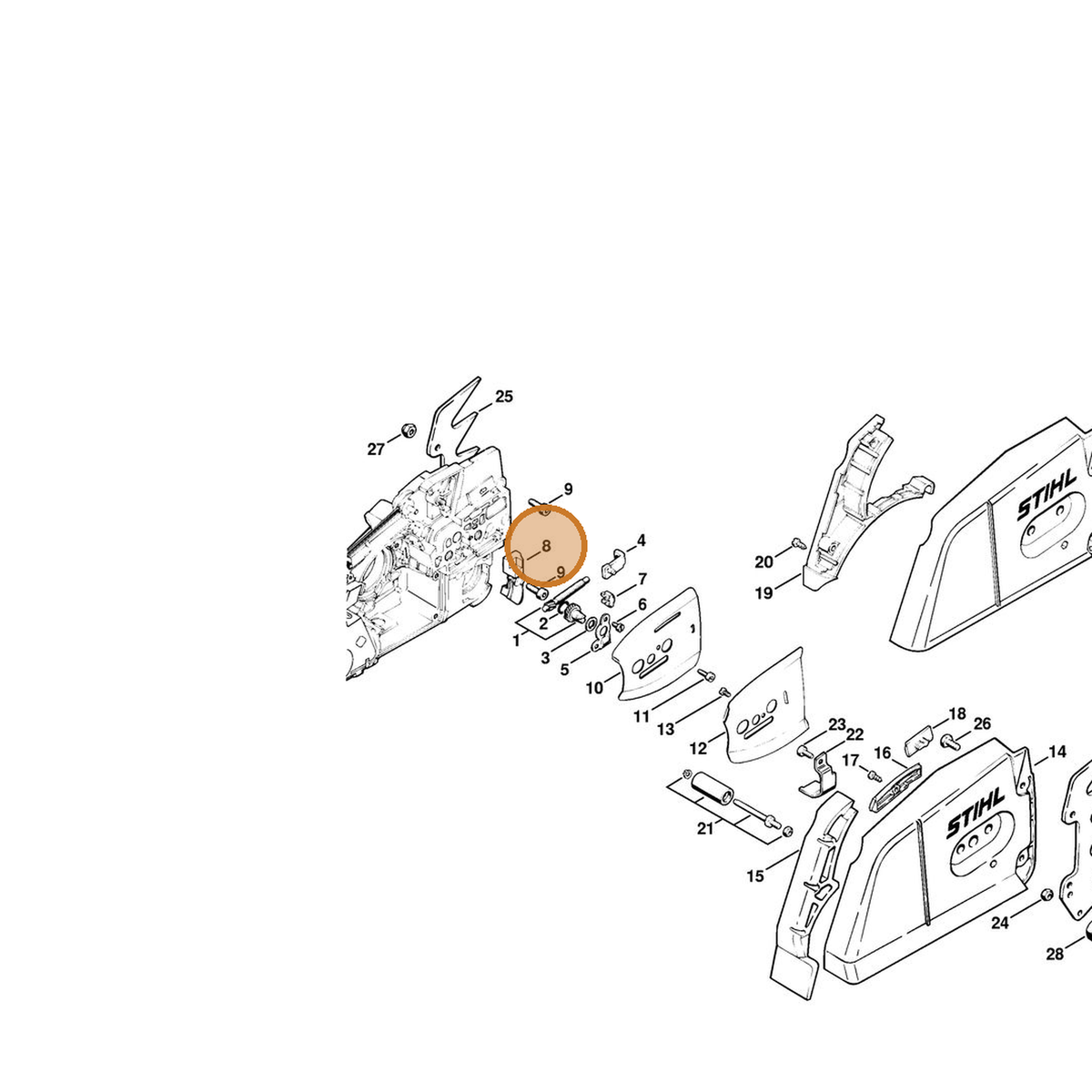 STIHL part 1124-664-3600 — IPL diagram snippet (6x zoom, amber highlight)