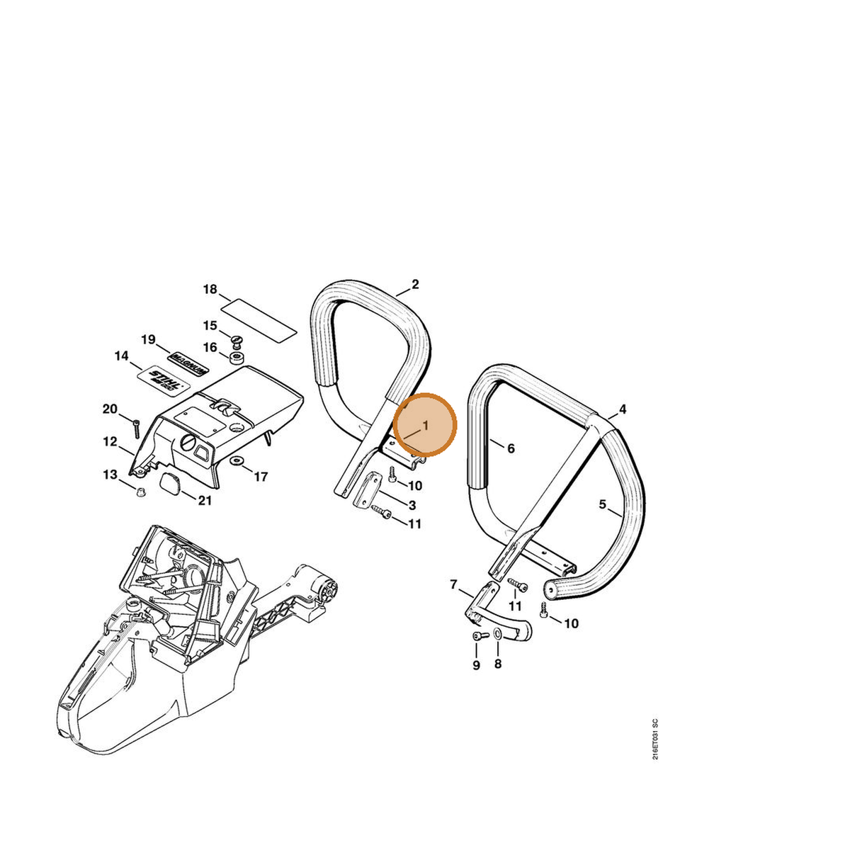 STIHL part 1124-790-1500 — IPL diagram snippet (6x zoom, amber highlight)