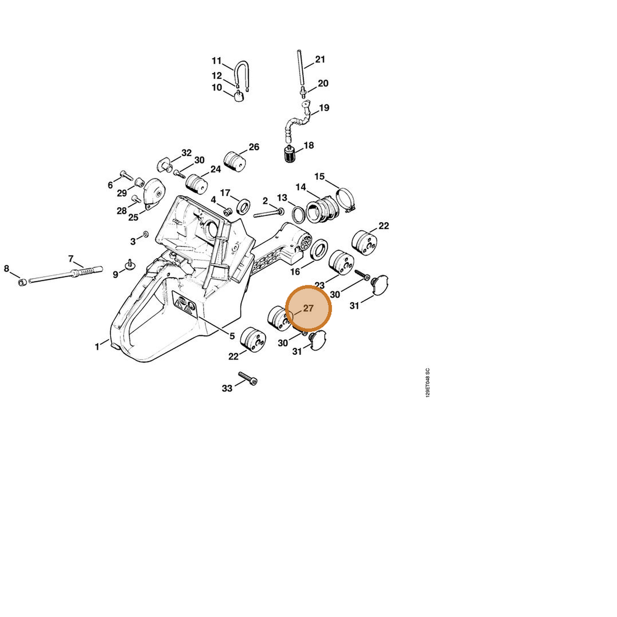STIHL part 1124-790-9908 — IPL diagram snippet (6x zoom, amber highlight)