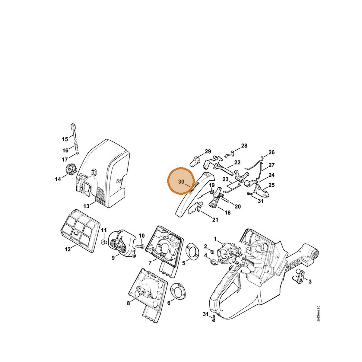 STIHL part 1124-791-0600 — IPL diagram snippet (6x zoom, amber highlight)