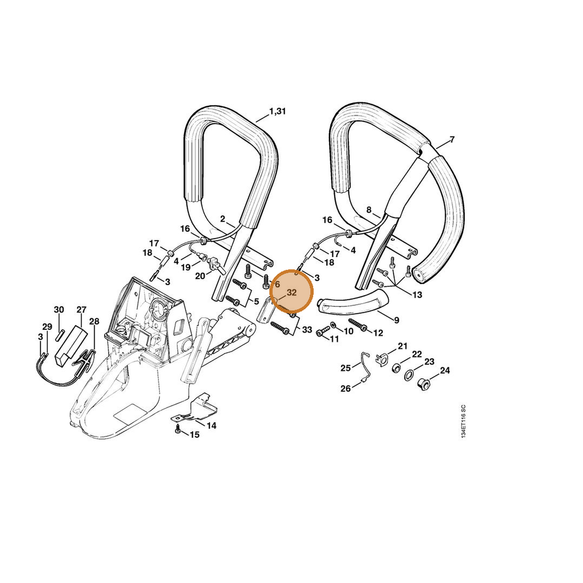 STIHL part 1124-791-5105 — IPL diagram snippet (6x zoom, amber highlight)