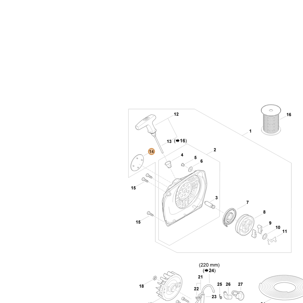 STIHL part 1124-967-1503 — IPL diagram snippet (6x zoom, amber highlight)