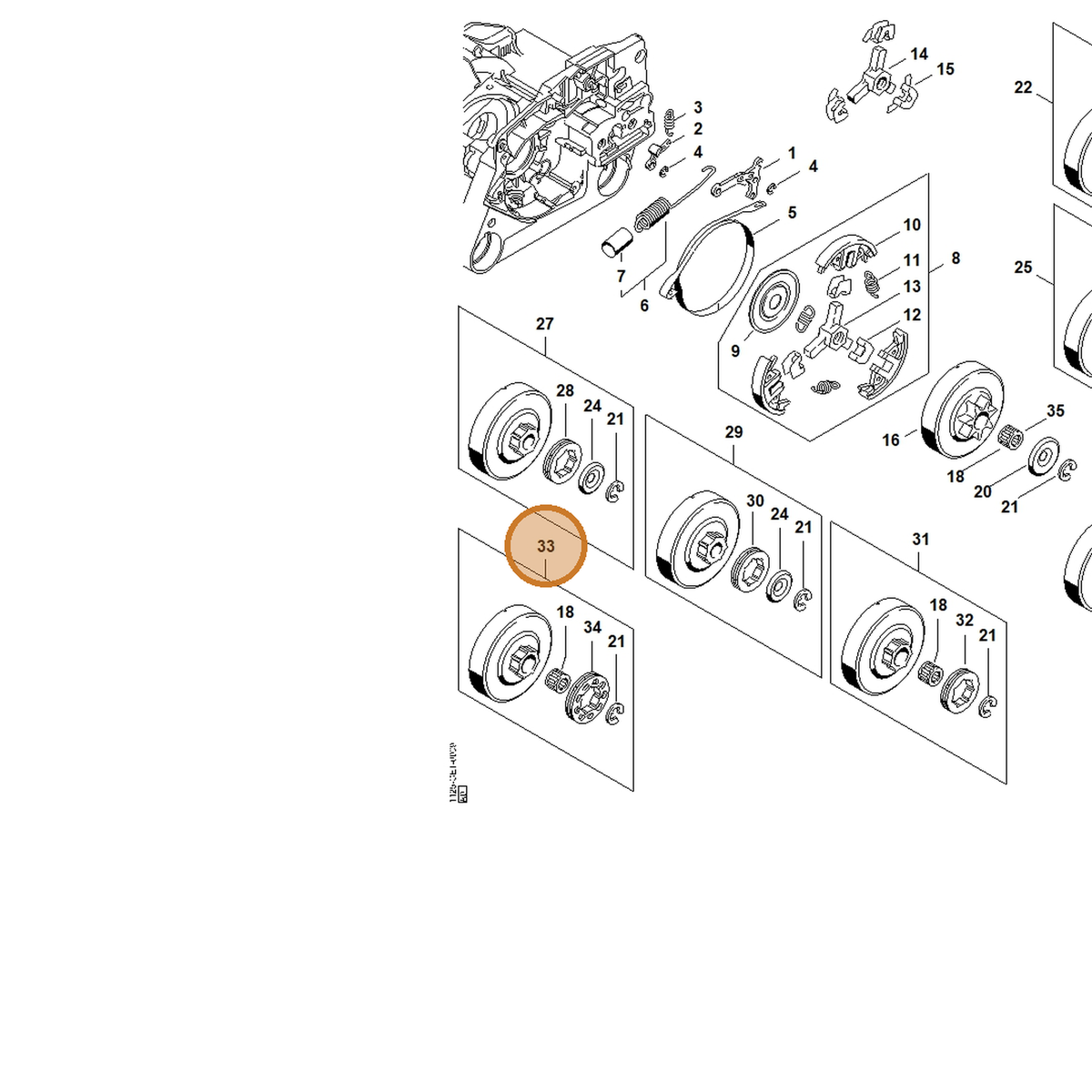 STIHL part 1125-007-1003 — IPL diagram snippet (6x zoom, amber highlight)